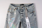 PURPLE   Men Streetwear Skinny Jeans Light Blue Wash with Holographic Iridescent Finish 9005