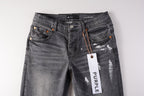 PURPLE  Men Streetwear Skinny Jeans Dark Gray Wash with Knee Rips and White Paint Splatter 9039