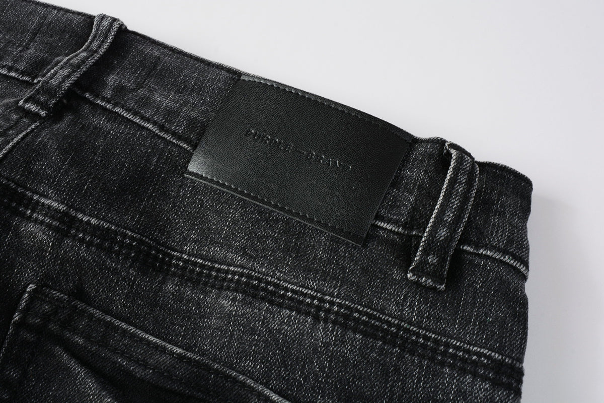 PURPLE  Men’s Black Skinny Jeans with Rust-Toned Wash and Multicolor Paint Splatter Artistic Distressed Street 9109