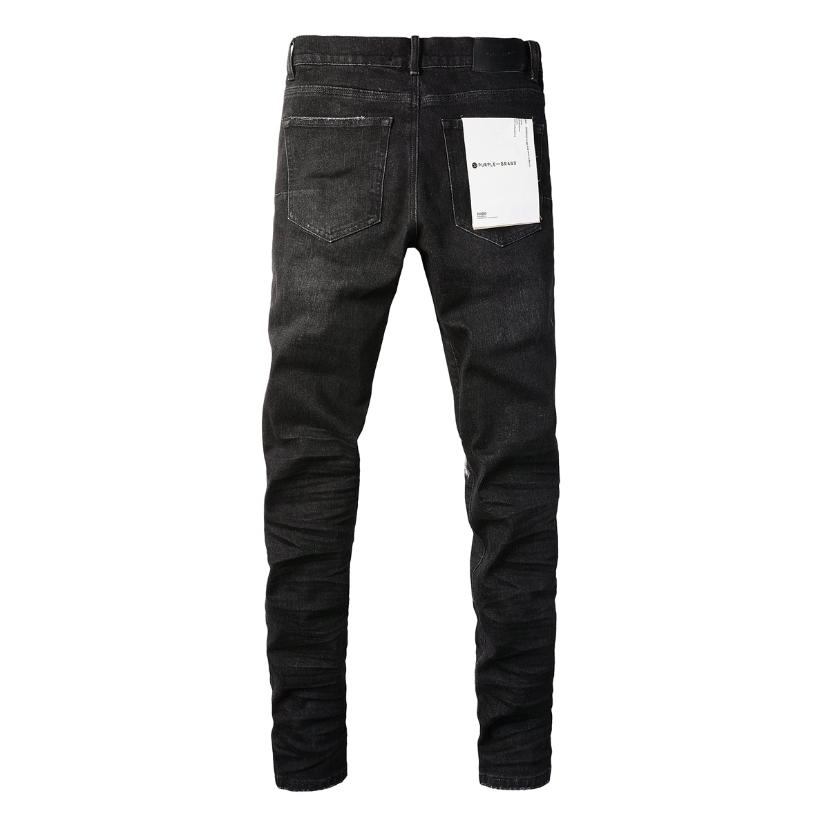 PURPLE   Men Streetwear Skinny Jeans Black Wash with Knee Rips and White Paint Specks 9035