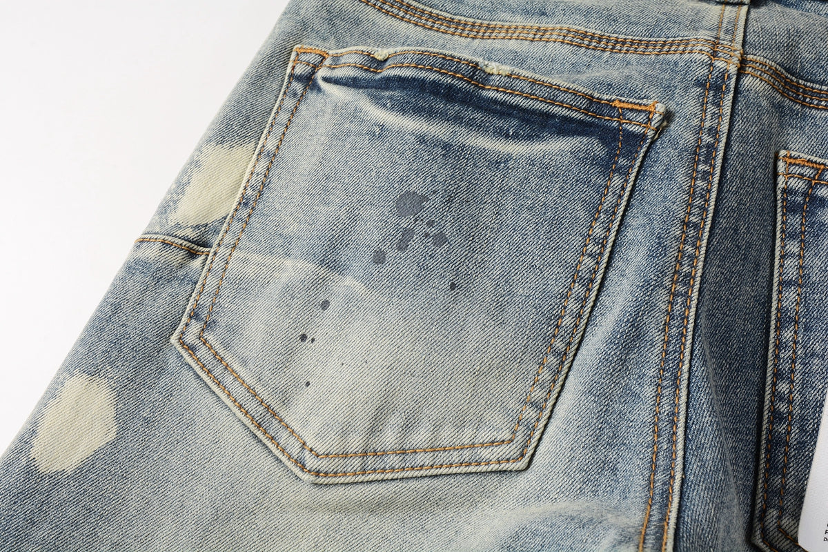 PURPLE   Men Streetwear Jeans Distressed Light Blue Paint Dot Ripped skinny 9092