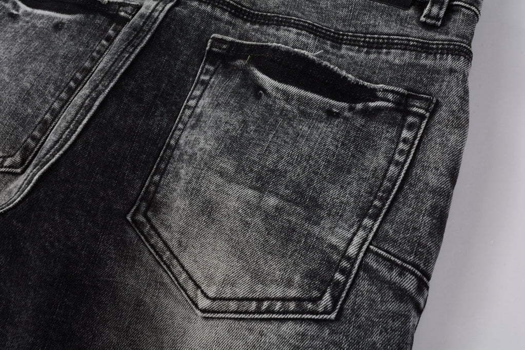 PURPLE  Men Distressed Grey Washed skinny Jeans Ripped Scratch style 9105