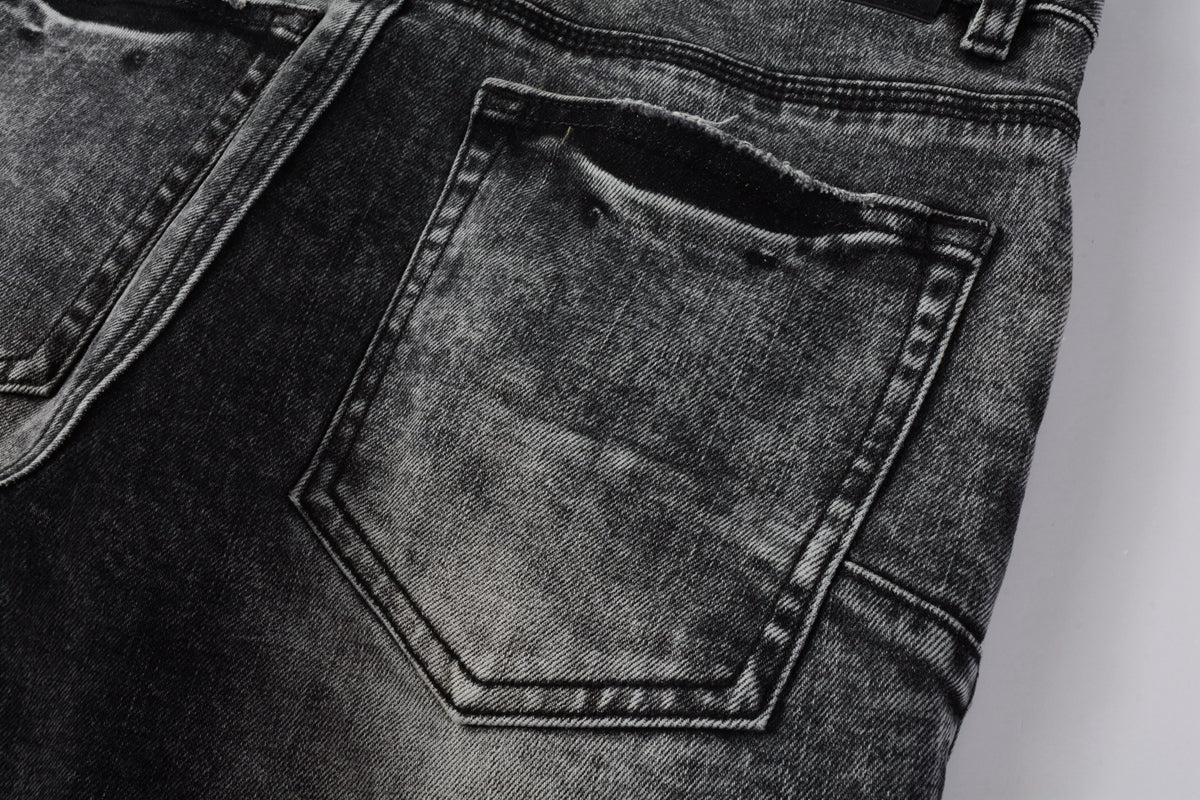 PURPLE  Men Distressed Grey Washed skinny Jeans Ripped Scratch style 9105