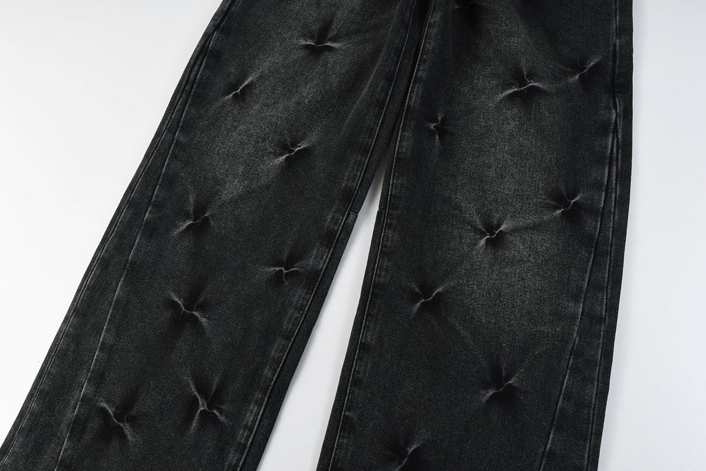 PURPLE  Men Streetwear Wide-Leg Jeans Black Gray Wash with 3D Pinched Pleats