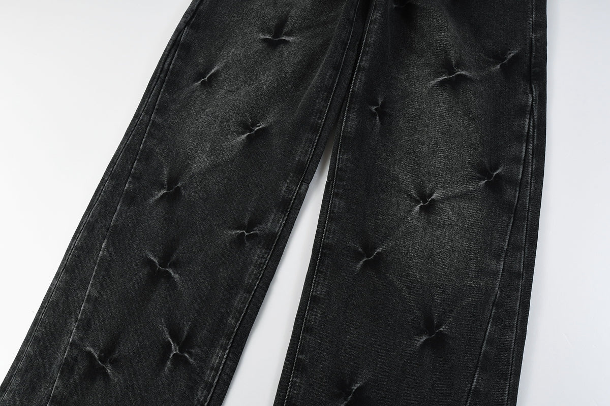 PURPLE  Men Streetwear Wide-Leg Jeans Black Gray Wash with 3D Pinched Pleats