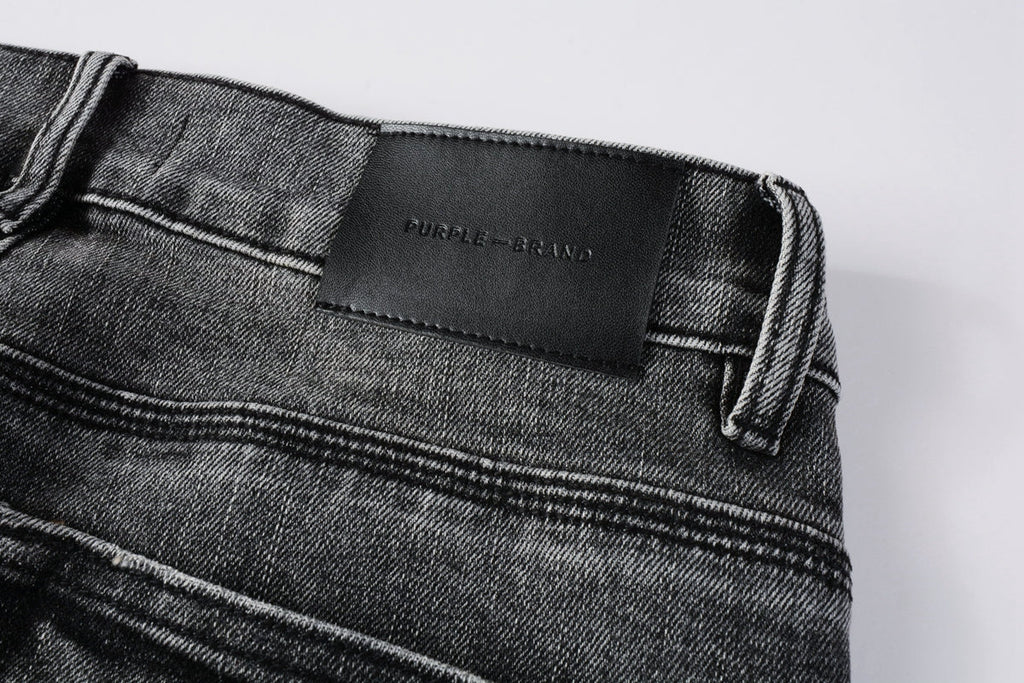 PURPLE  Men Classic Streetwear Jeans Distressed Grey Ripped skinny Fit 9103