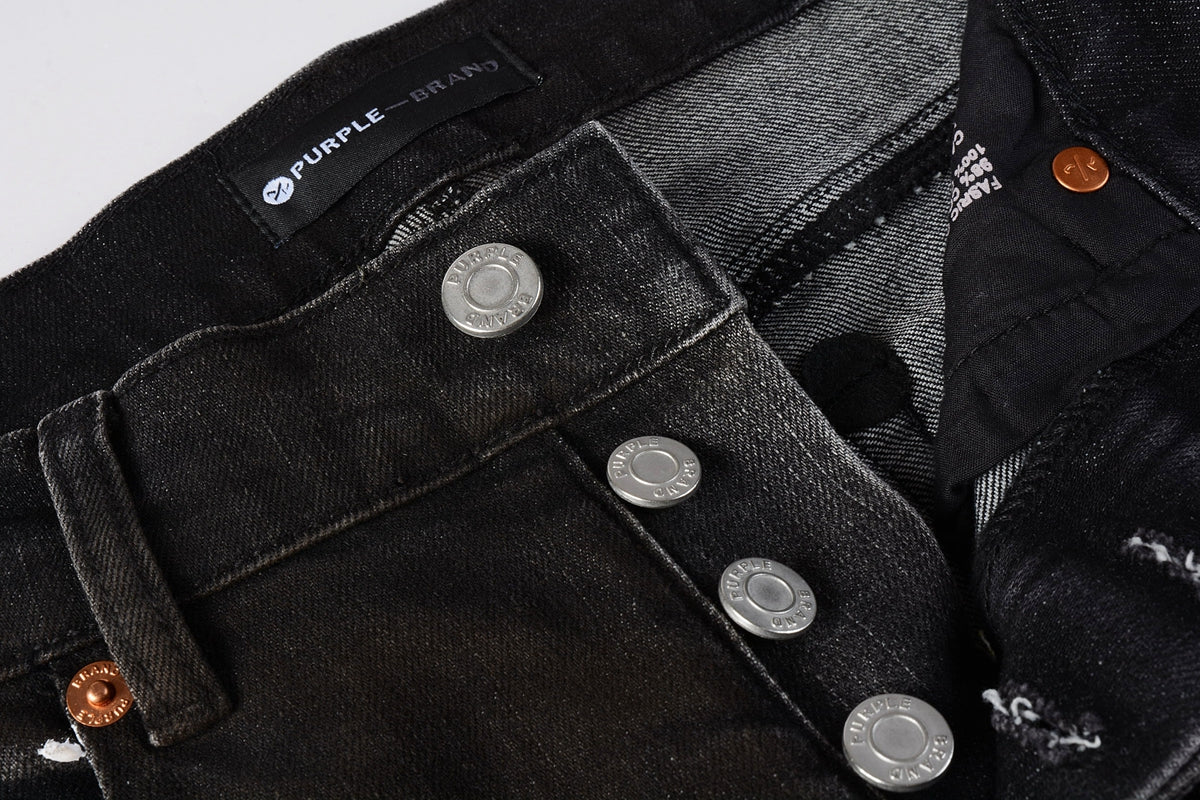PURPLE  Men Streetwear Skinny Jeans Dark Gray Wash with White Paint Splatter and Distressed Rips 9030