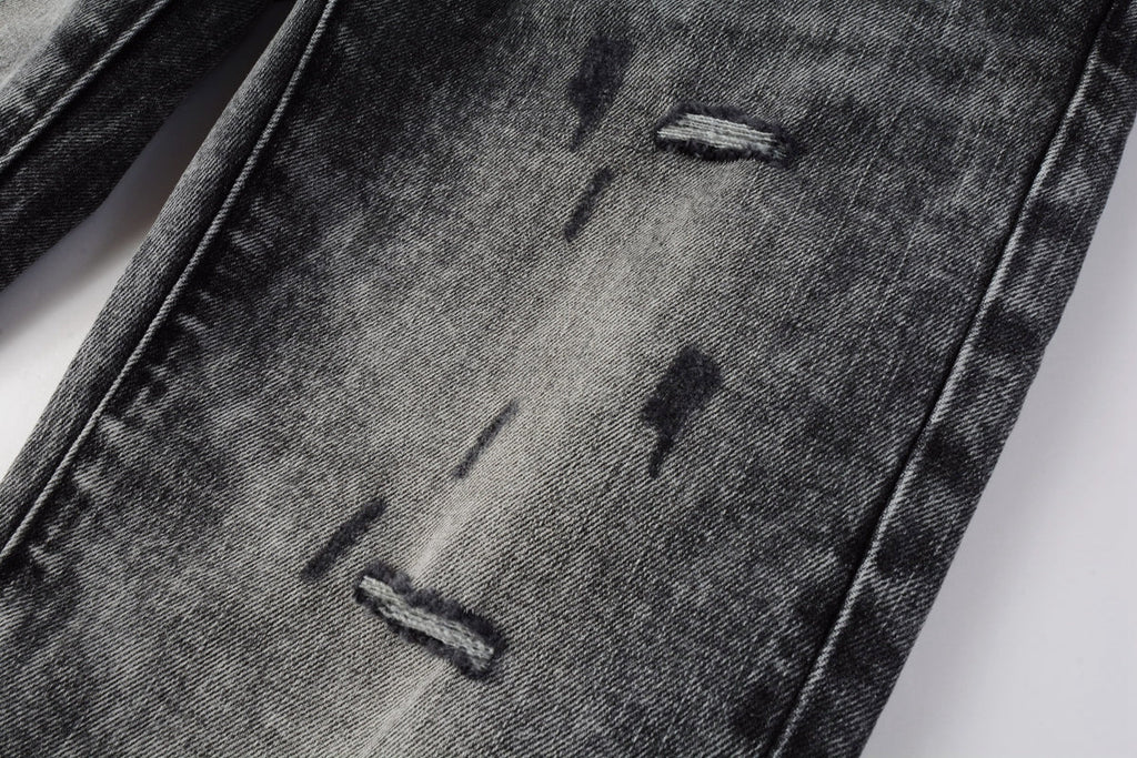 PURPLE  Men Distressed Grey Washed skinny Jeans Ripped Scratch style 9105