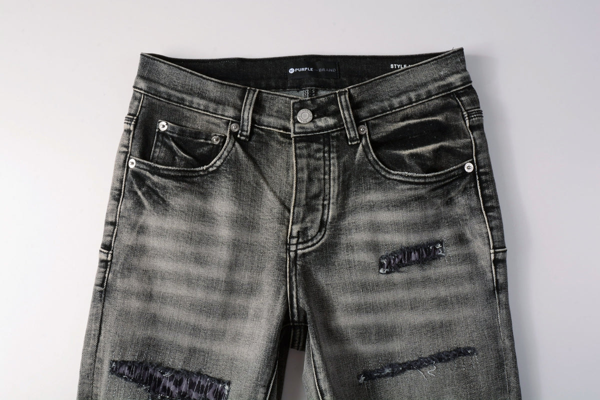 PURPLE  Men Classic Streetwear Jeans Distressed Black Grey Ripped skinny 9068