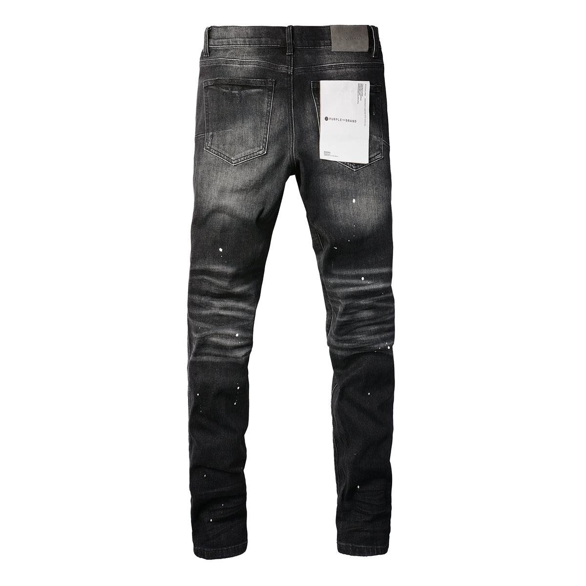 PURPLE   Men Streetwear Skinny Jeans Black - Gray Fade Wash with White Paint Specks 9027