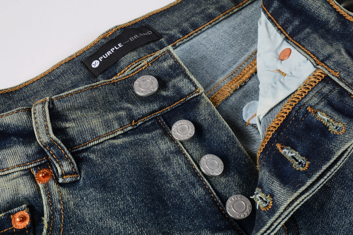 PURPLE  Men Streetwear Skinny Jeans Light Blue Wash with Faded Gradient Distress 9042