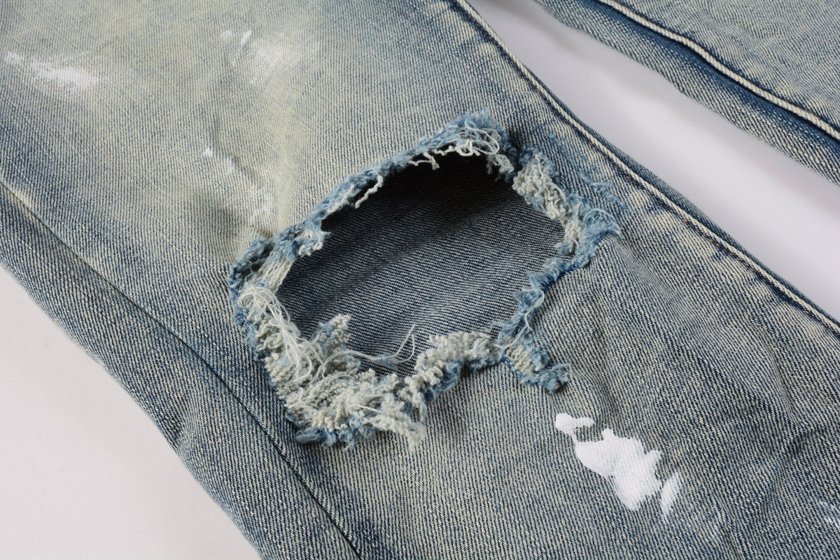 PURPLE  Designer Women Purple High Street Purple Denim Black Long Mid Pants Hole for Men Purple Jeans 9043