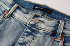 PURPLE  Men Streetwear Skinny Jeans Light Blue Wash with Heavy Distressed Rips 9050
