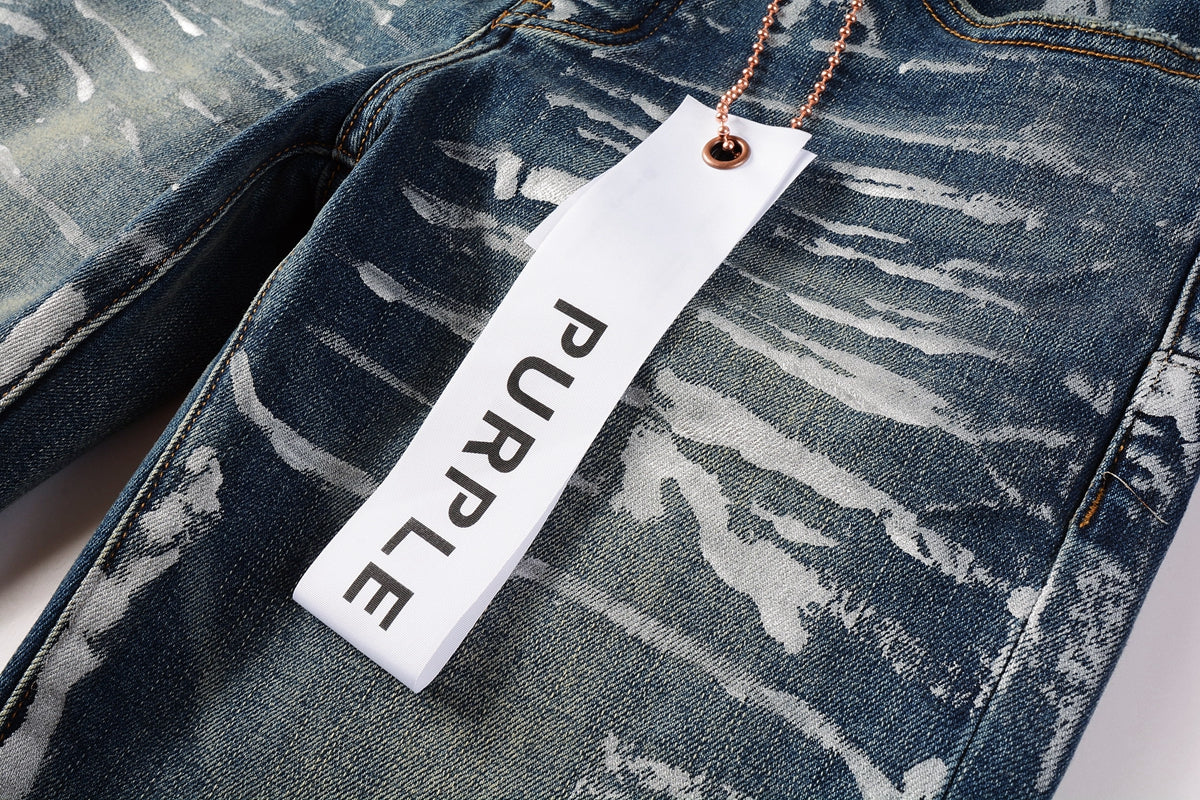 PURPLE  Jeans With Light Dark Paint Distressed Fashion Trend High 9040