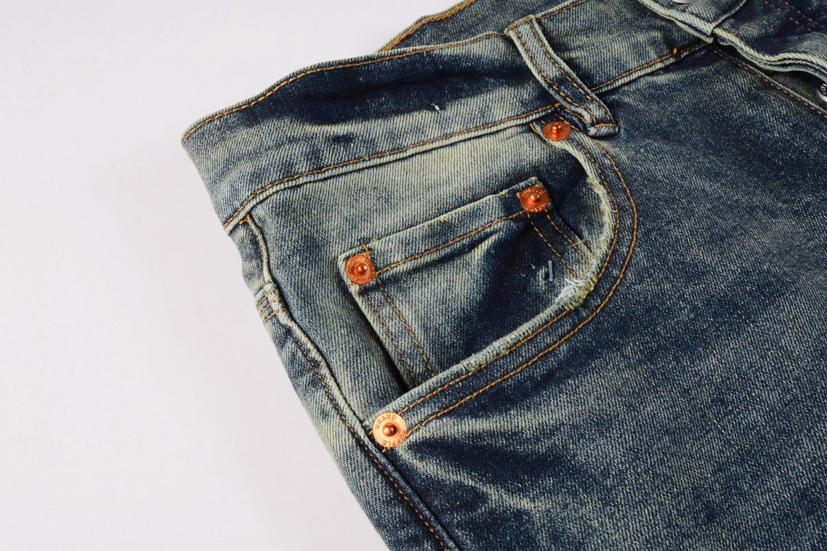 PURPLE  Men Streetwear Skinny Jeans Light Blue Wash with Faded Gradient Distress 9042