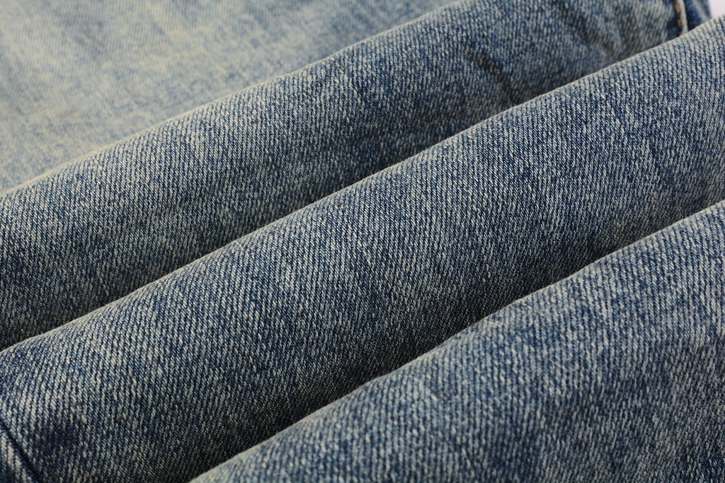 PURPLE  Men Streetwear Skinny Jeans Light Blue Wash with Patchwork Distressed Details 9015