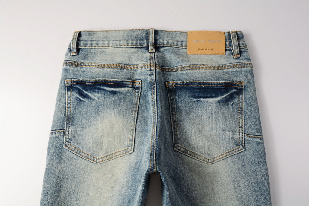PURPLE  Men Streetwear Jeans Distressed Light Blue Patch Leopard Ripped skinny 9095