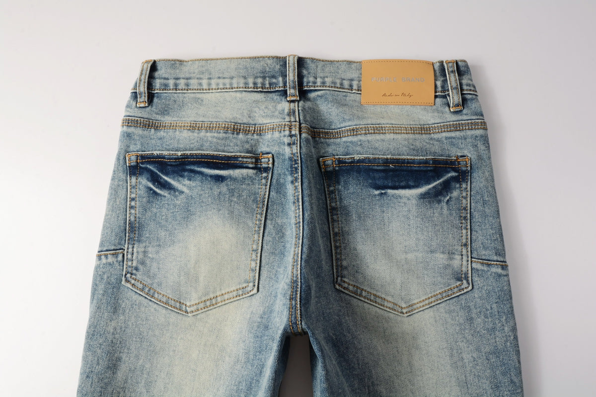 PURPLE  Men Streetwear Jeans Distressed Light Blue Patch Leopard Ripped skinny 9095