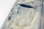 PURPLE  Men Streetwear Skinny Jeans Light Blue Wash with White Paint Splatter and Distressed Rips 9007