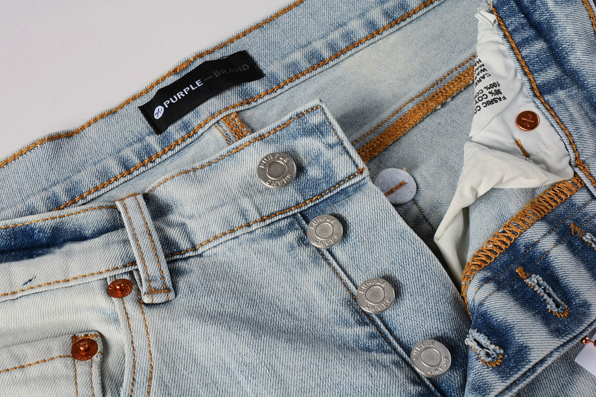 PURPLE  Men Streetwear Skinny Jeans Light Blue Wash with White Paint Splatter and Subtle Distress 9006