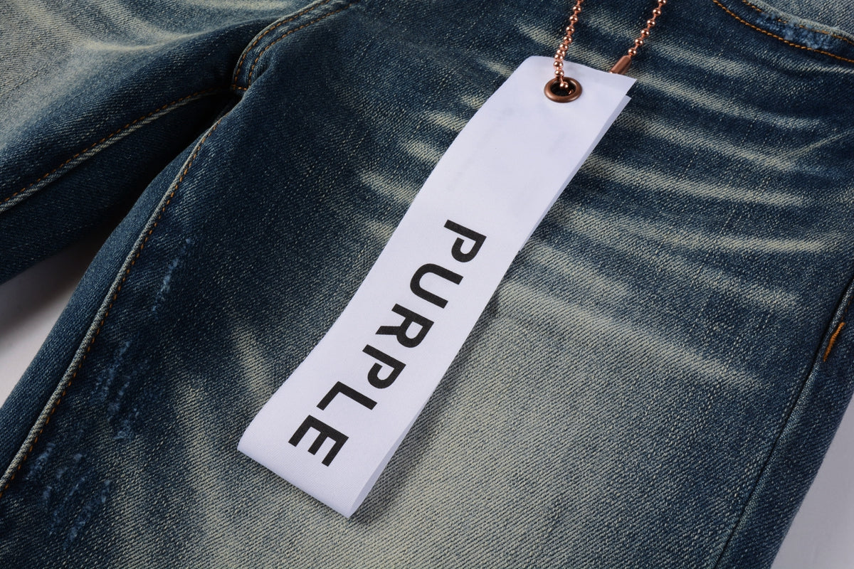 PURPLE  Men Streetwear Skinny Jeans Light Blue Wash with Vintage Faded Wash and Subtle Distress 9055