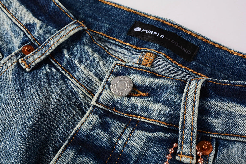 PURPLE   Men Streetwear Skinny Jeans Light Blue Wash with Subtle White Pattern Wash 9013