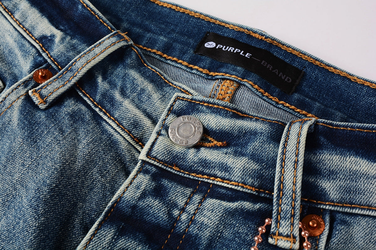 PURPLE   Men Streetwear Skinny Jeans Light Blue Wash with Subtle White Pattern Wash 9013
