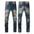 PURPLE  Men Classic Streetwear Jeans Light Washed Distressed skinny Fit 9097