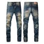 PURPLE  Men Classic Streetwear Jeans Light Washed Distressed skinny Fit 9097