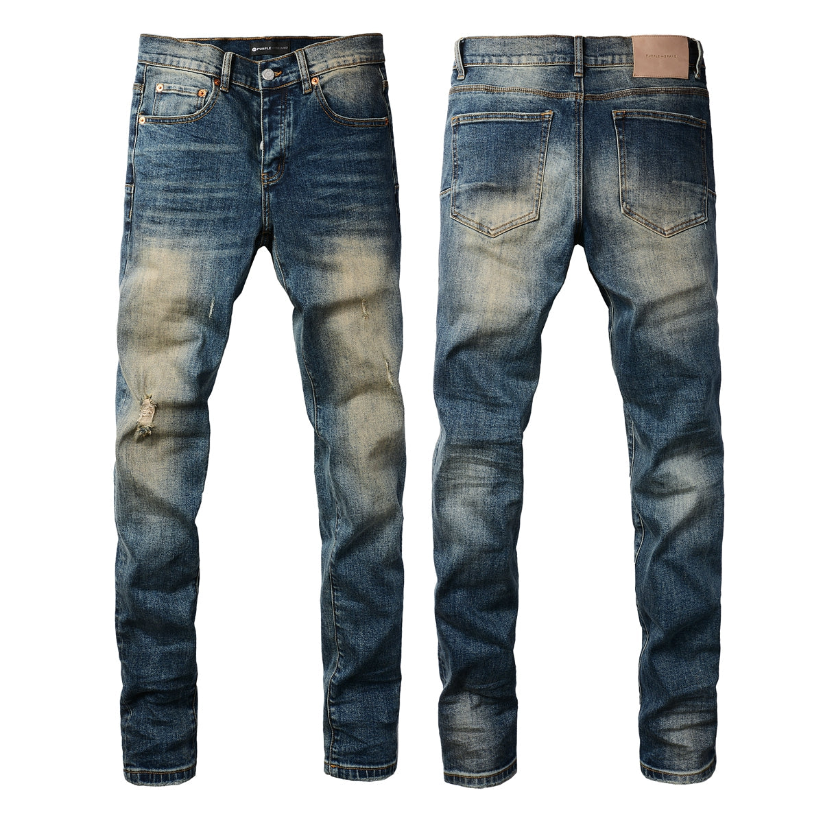 PURPLE  Men Classic Streetwear Jeans Light Washed Distressed skinny Fit 9097