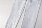 PURPLE  Men Streetwear Jeans Metallic Silver Coated Finish with Futuristic Shine Skinny Fit Statement 9110