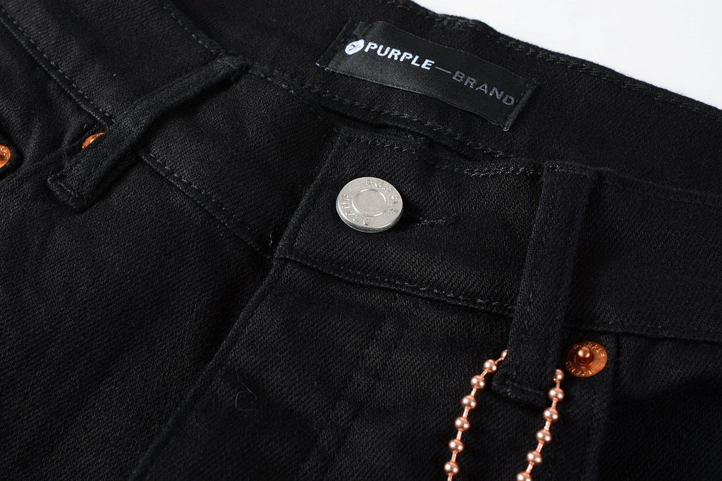 PURPLE  Men Streetwear Skinny Jeans Black Wash with Distressed Rip Details 9022