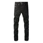 PURPLE  Men Distressed Black Skinny Jeans with Heavy Ripped Design and Grunge Streetwear Vibe 9108