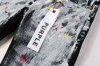 PURPLE  Men Streetwear Skinny Jeans Black and White Graffiti Wash with Multi - Color Paint Accents 9020