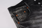 PURPLE  Men Streetwear Skinny Jeans Dark Gray Wash with White Paint Splatter and Distressed Rips 9032