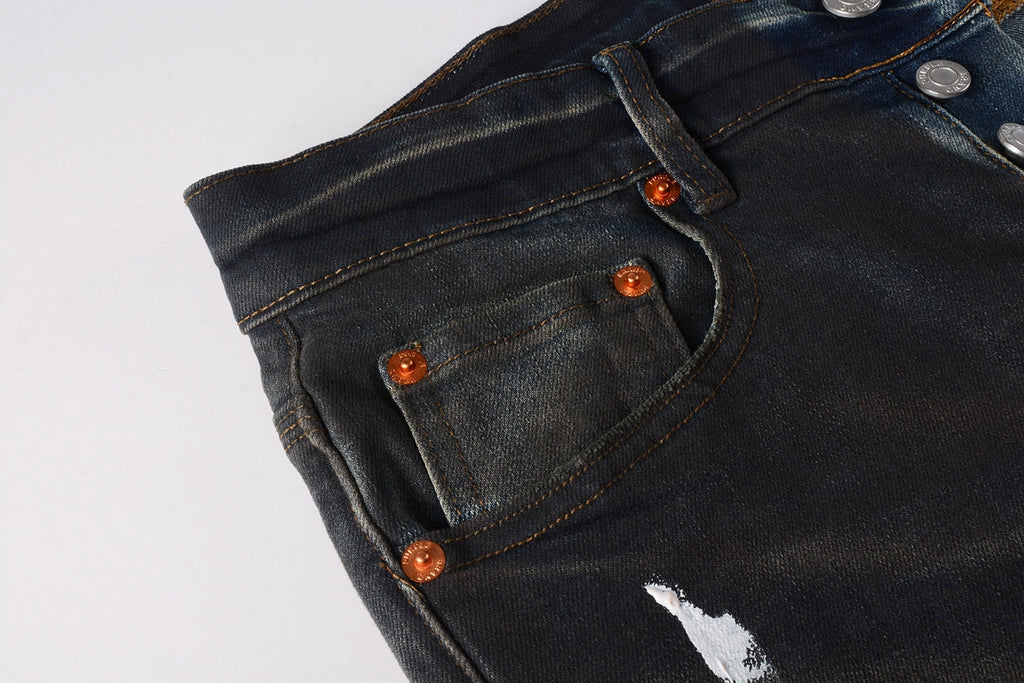 PURPLE  Men Streetwear Skinny Jeans Dark Gray Wash with White Paint Splatter and Brush Strokes 9036