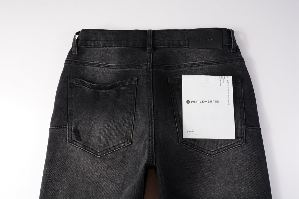 PURPLE  Men Streetwear Skinny Jeans Black Wash with Knee Ripped Details 9029