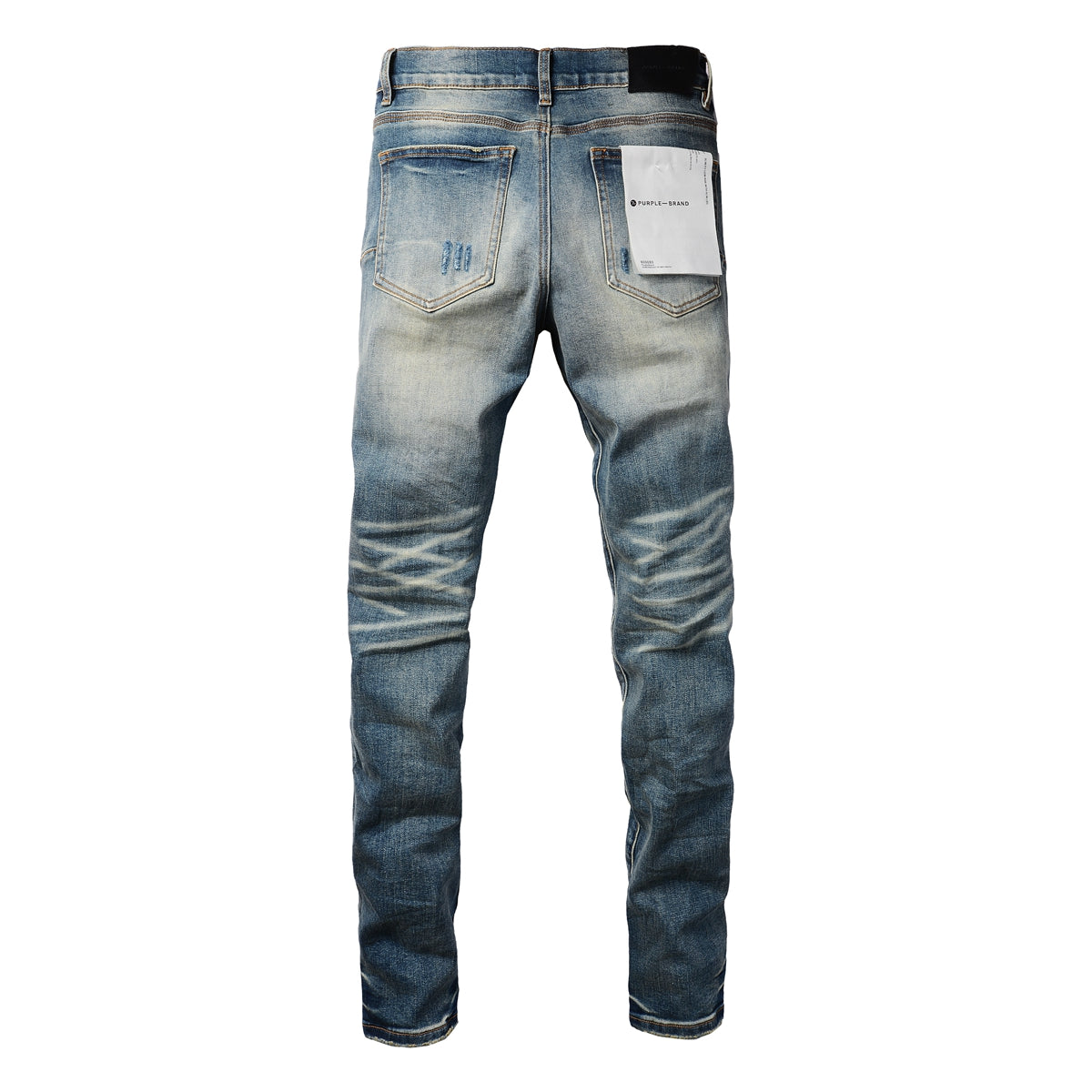 PURPLE  Men Streetwear Skinny Jeans Light Blue Wash with Vintage Faded Wash and Subtle Distress 9055