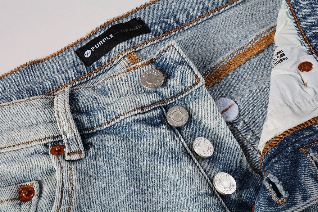 PURPLE   Men Streetwear Skinny Jeans Light Blue Wash with Knee Ripped Details and Black Lining 9010