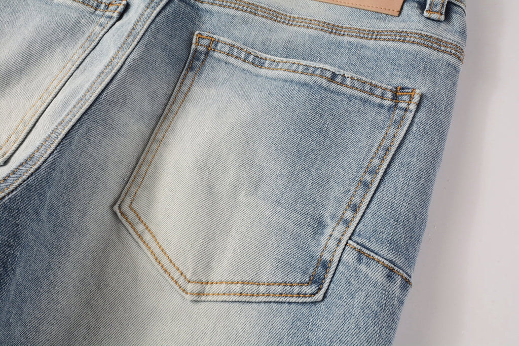 PURPLE  Men Streetwear Jeans Light Blue Ripped Graffiti Print Distressed skinny 9101