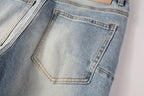 PURPLE  Men Streetwear Jeans Light Blue Ripped Graffiti Print Distressed skinny 9101