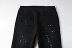 PURPLE  Men Streetwear Skinny Jeans Black Wash with Distressed Details and Multi - Color Paint Splash 9121
