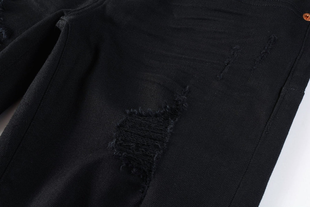 PURPLE  Men Streetwear Skinny Jeans Black Wash with Distressed Rip Details 9022