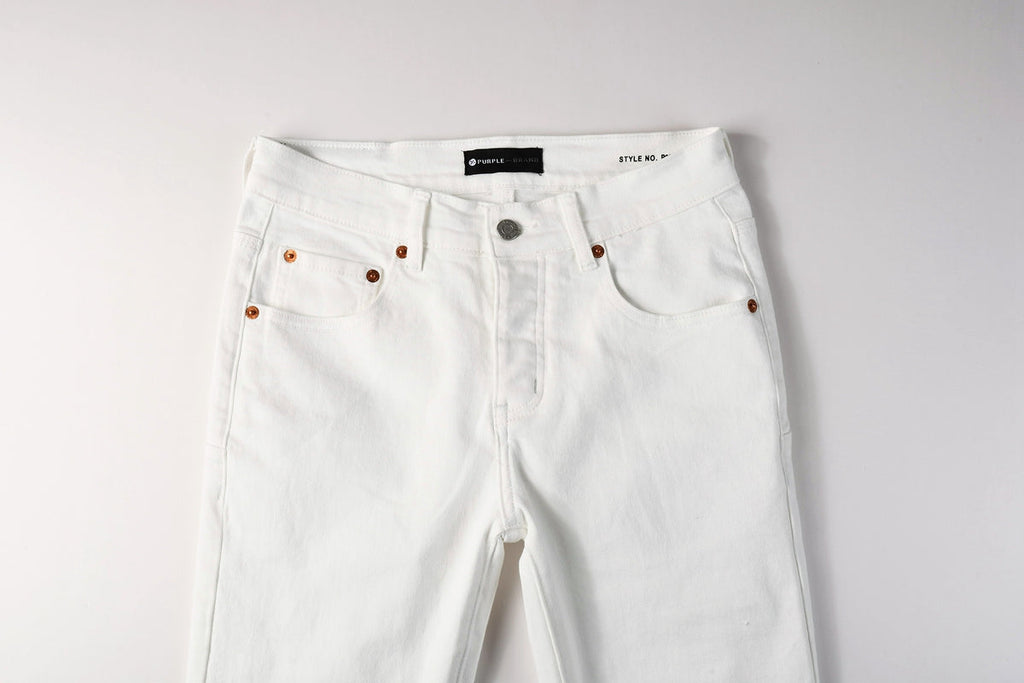 PURPLE  Men Designer Streetwear Skinny Jeans Solid White with 3D Embossed Monogram Pattern 9113