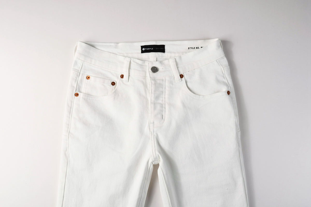 PURPLE  Men Designer Streetwear Skinny Jeans Solid White with 3D Embossed Monogram Pattern 9113