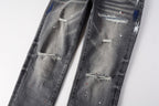 PURPLE  Men Streetwear Distressed Grey Skinny Jeanswith Color Paint Splatter and Knee Rips 9107
