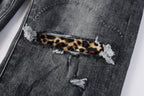 PURPLE  Men Classic Streetwear Jeans Distressed Grey Ripped skinny Fit 9103