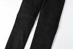 PURPLE  Men Streetwear Biker Skinny Jeans Black with Knee Pleats and Zipper Pockets 0964