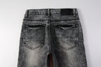 PURPLE  Men Distressed Grey Washed skinny Jeans Ripped Scratch style 9105