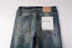 PURPLE  Men Streetwear Jeans Distressed Blue PatchPaint skinny Fit 9025